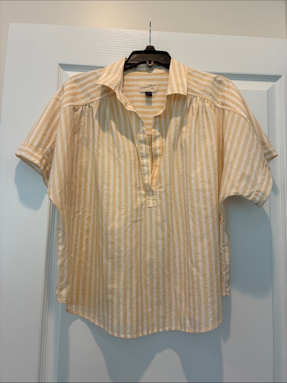 Universal Thread Yellow and White Striped Cotton Popover Shirt Tunic
